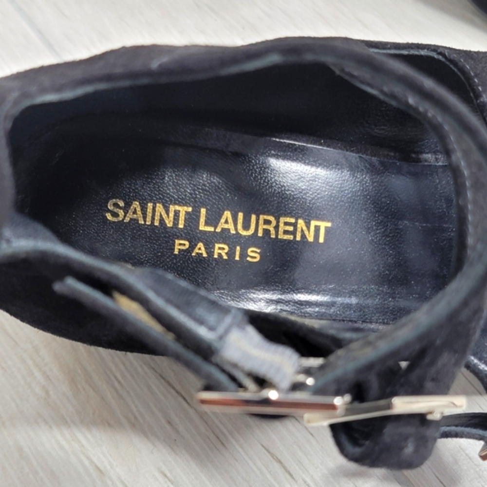 SAINT LAURENT Suede Babies Buckle Sandals In Black 37/7. - Picture 12 of 14